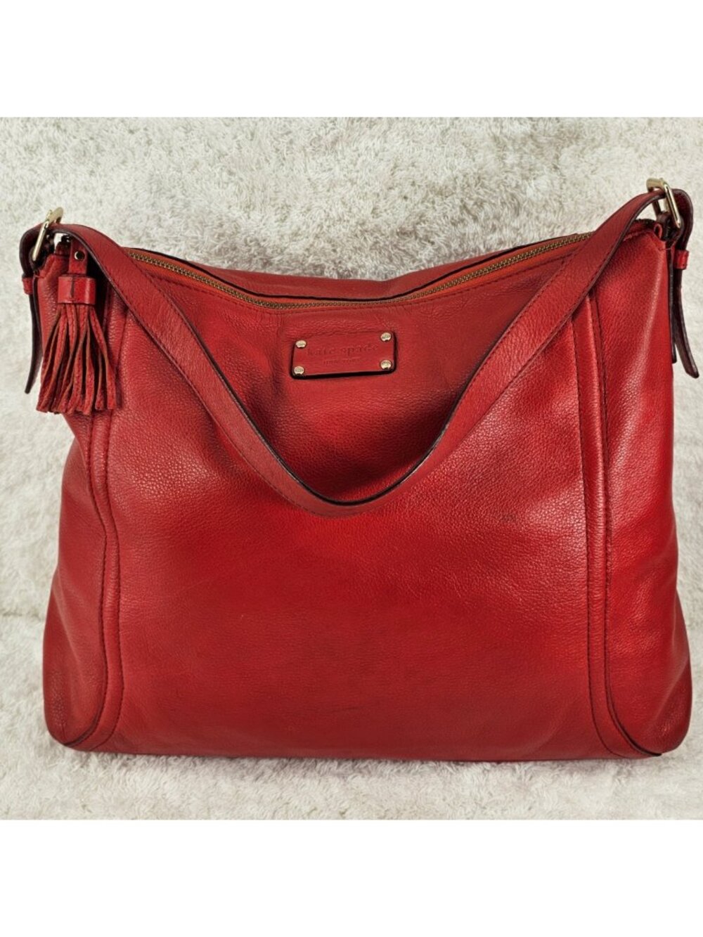 KATE SPADE NEW YORK Aurelia Large Red Pebble Leather Slouchy Hobo Shoulder Bag